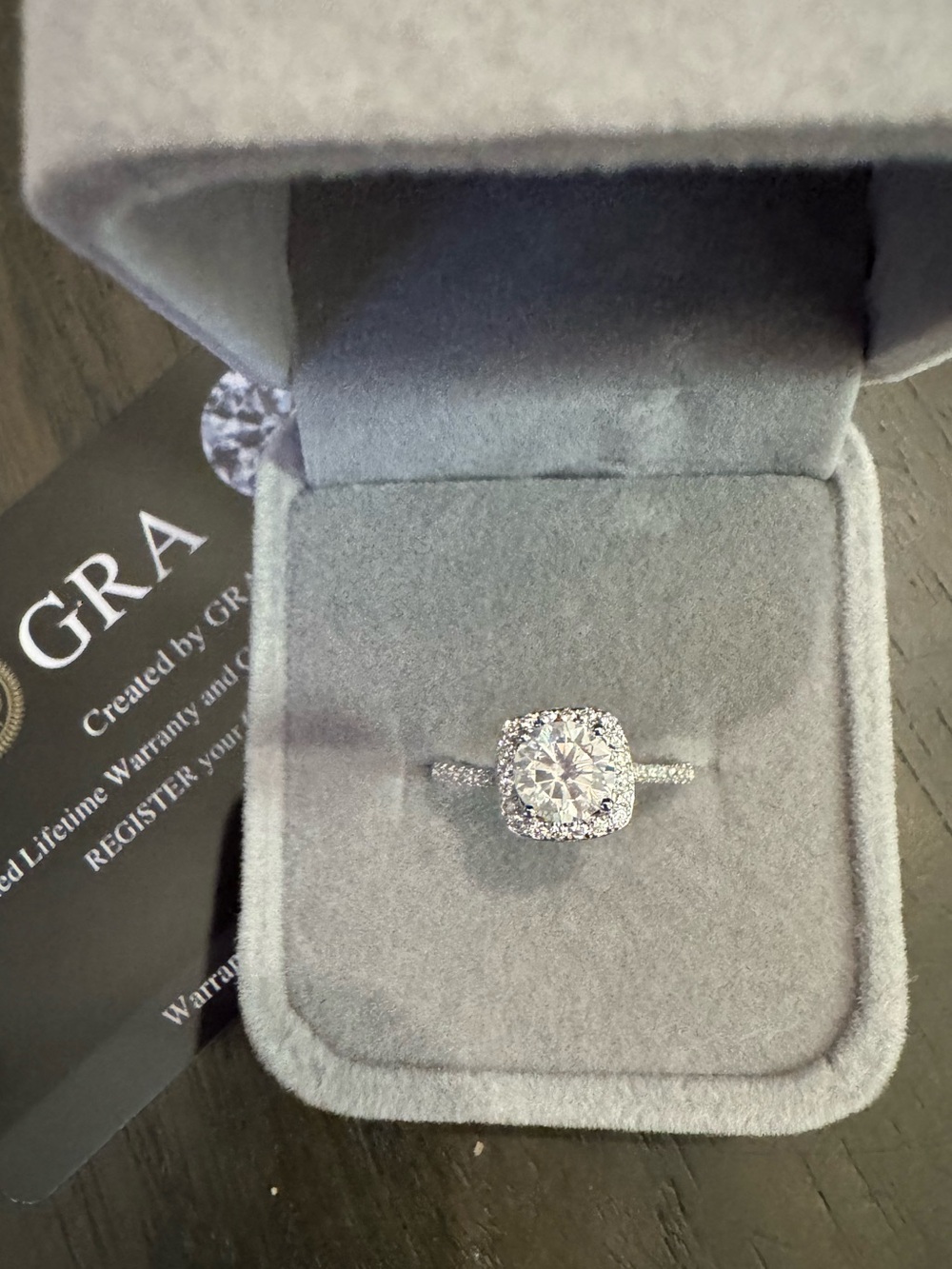 GRA Certified 1 Ct. Genuine Moissanite Halo 14K White Gold 925 Sterling Silver r